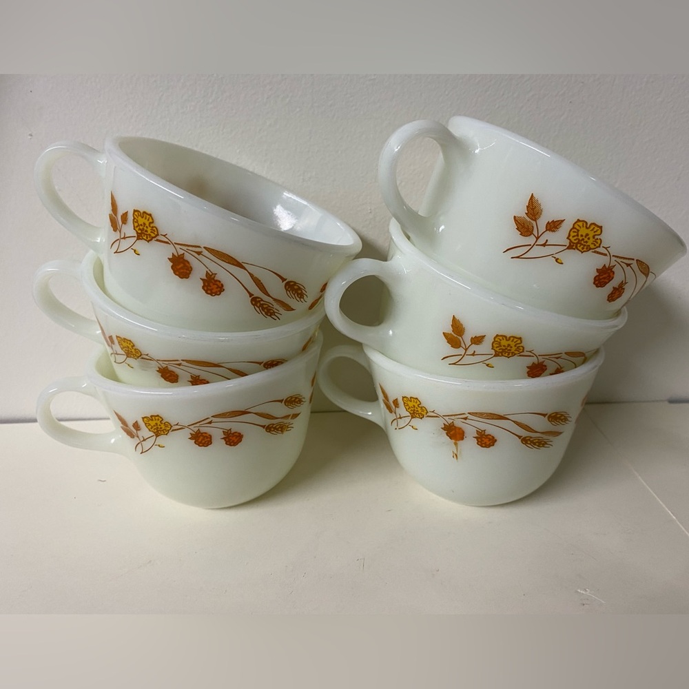 Set of 6 vintage Pyrex Harvest Home (wheat) tea/coffee cups